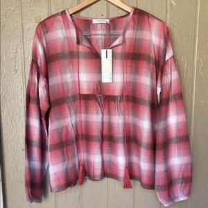 Mododoc Los Angeles Plaid relaxed top in red clay size S